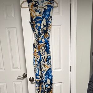 Zara Blue and Gold Floral Maxi Dress